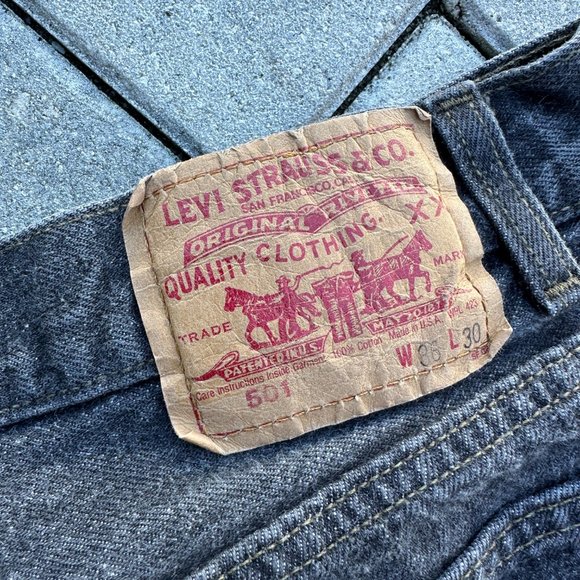 Vintage 1980s Levis 501 Straight Leg Black Denim Jeans 36x30 - Picture 4 of 7